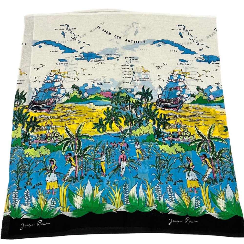 Vintage Jacques Rollet Caribbean Fabric Sarong Scarf 43"x41"
